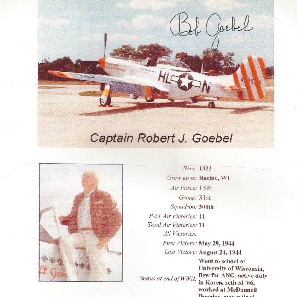 Vtg Photo Reprint w/Original Autograph Robert J Goebel WWII Flying Ace 8" x 10"